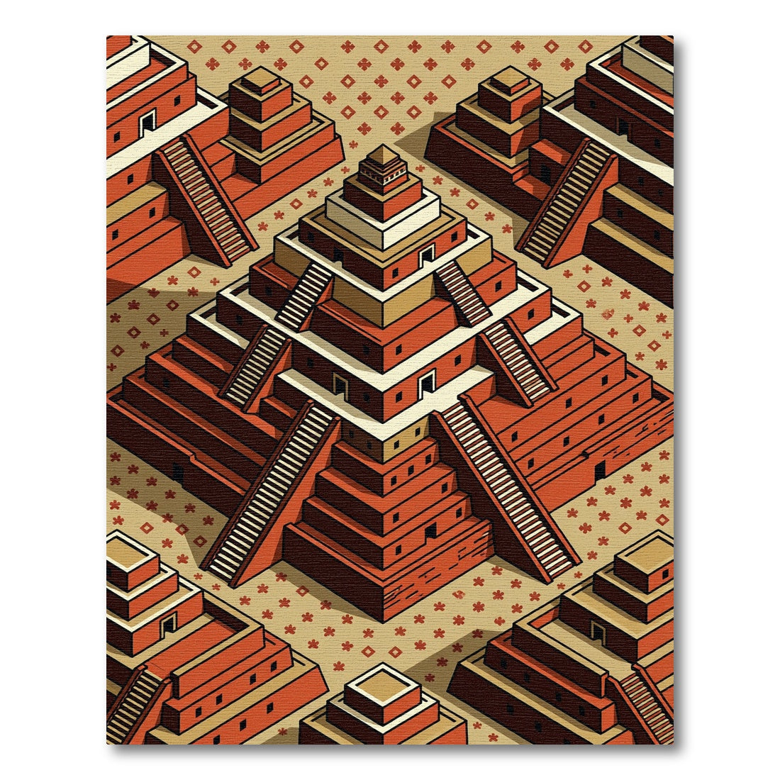 Geometric Terracotta Ziggurat Step Art Rug