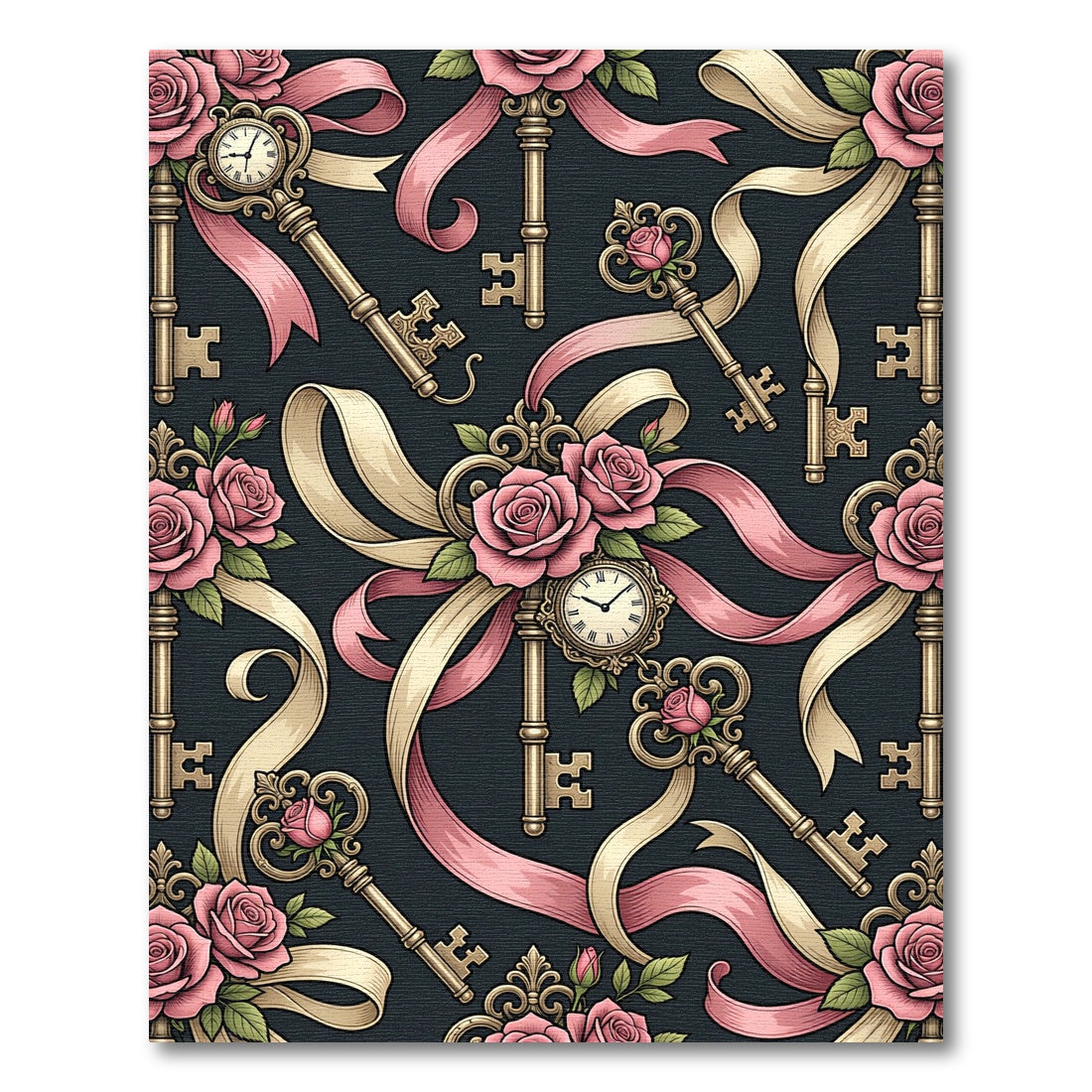 Romantic Vintage Pink Rose Clock Key Rug