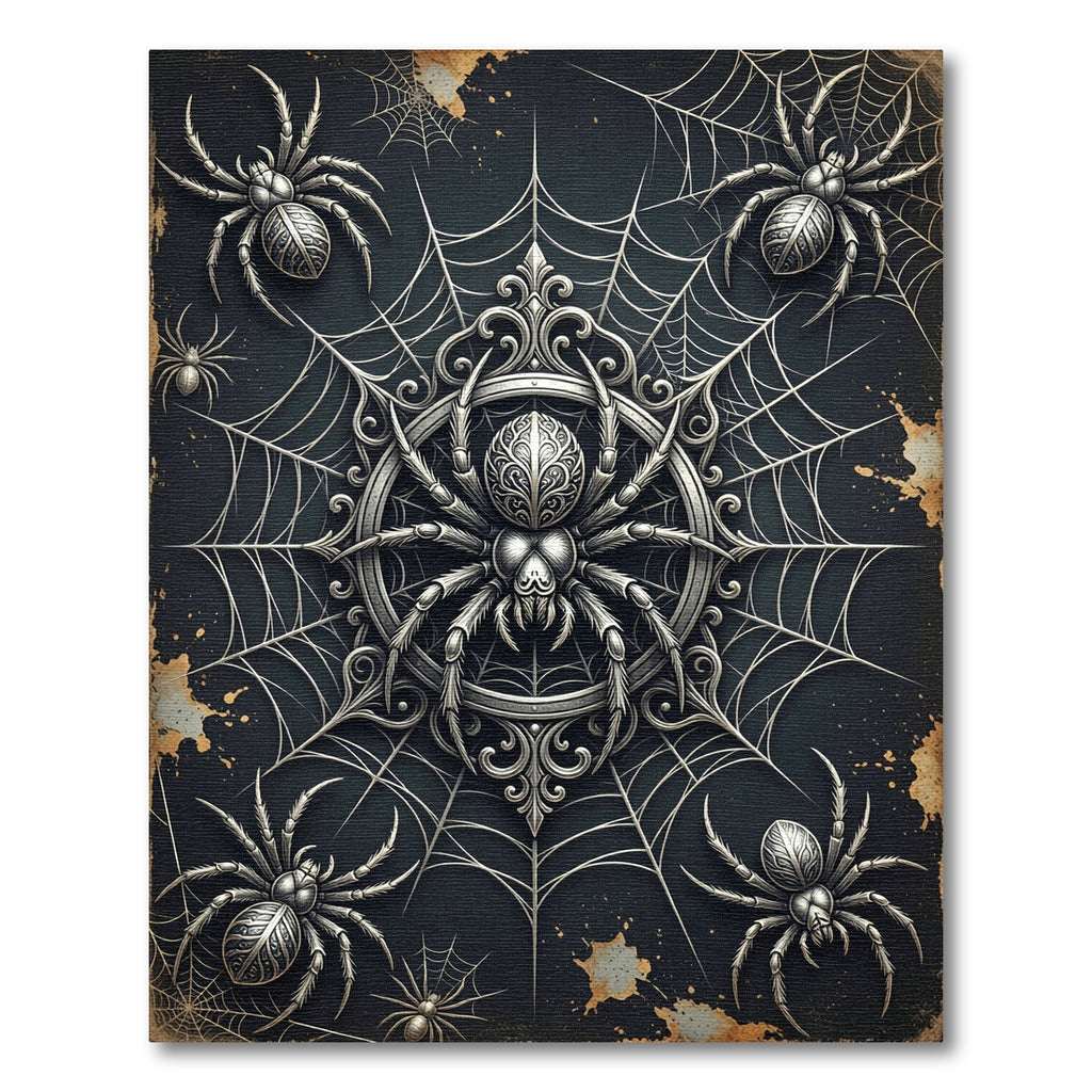 Gothic Silver Spider Web Medallion Rug