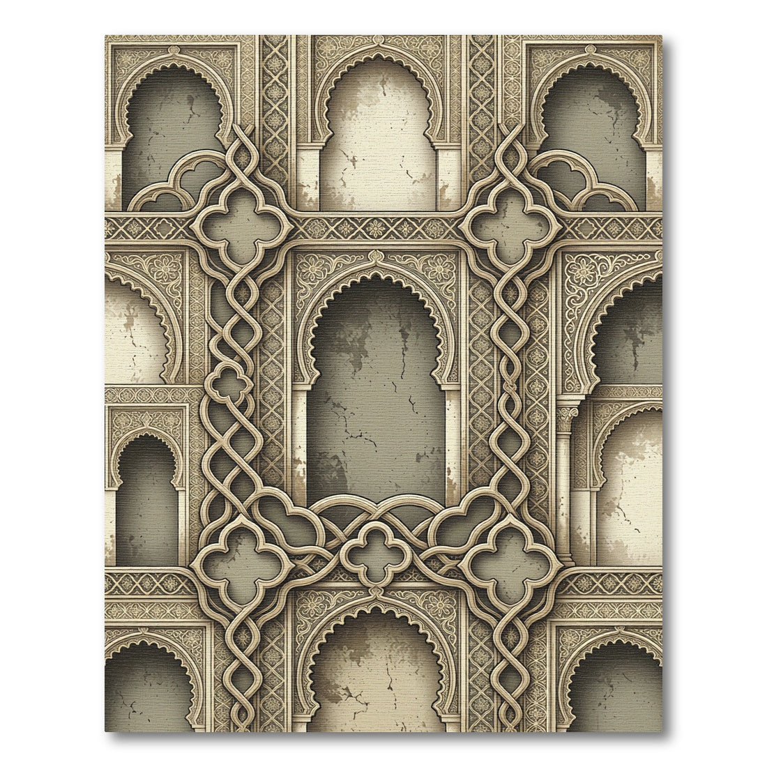 Ornate Light Gold Archway Pattern Rug