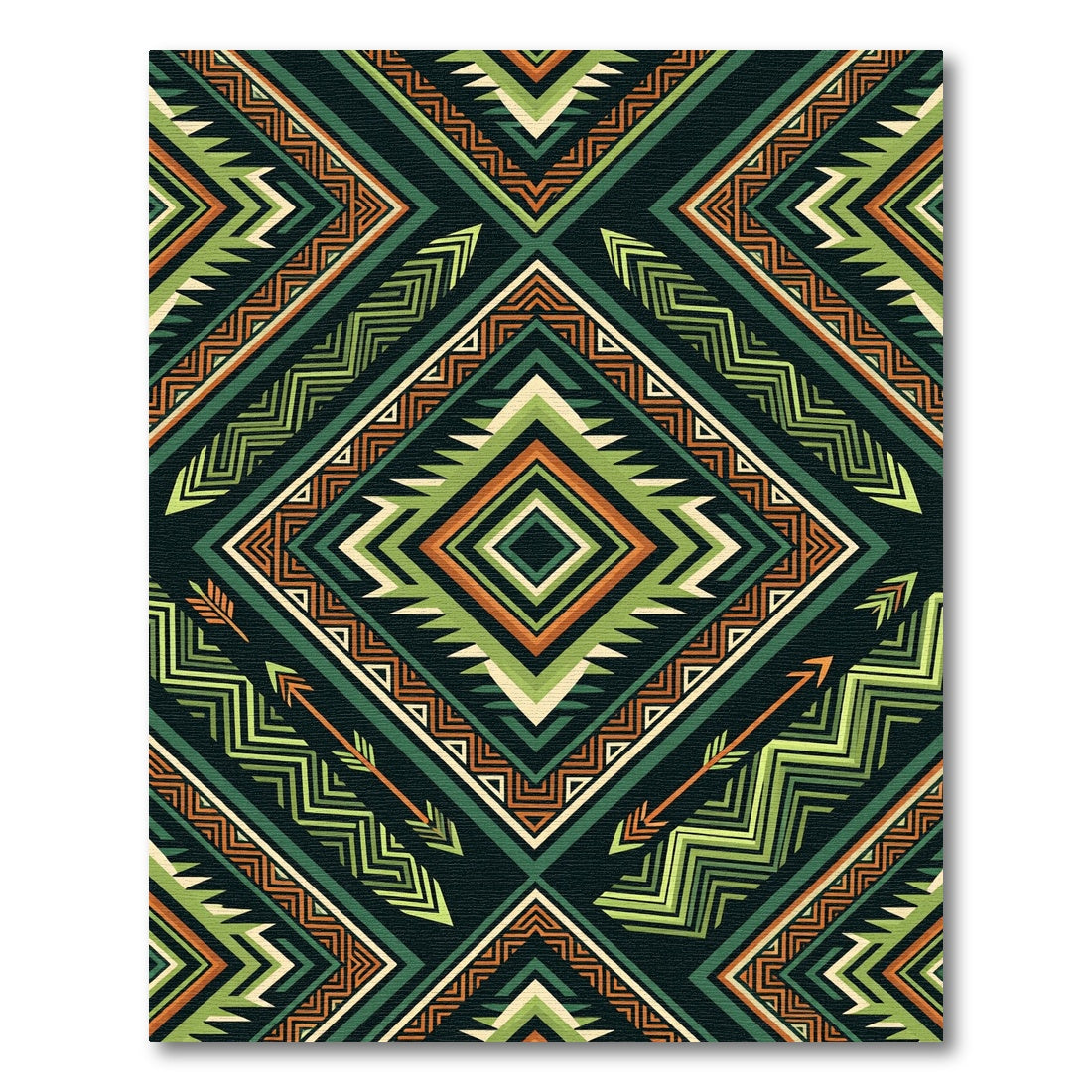 Green Orange Tribal Arrow Geometric Rug
