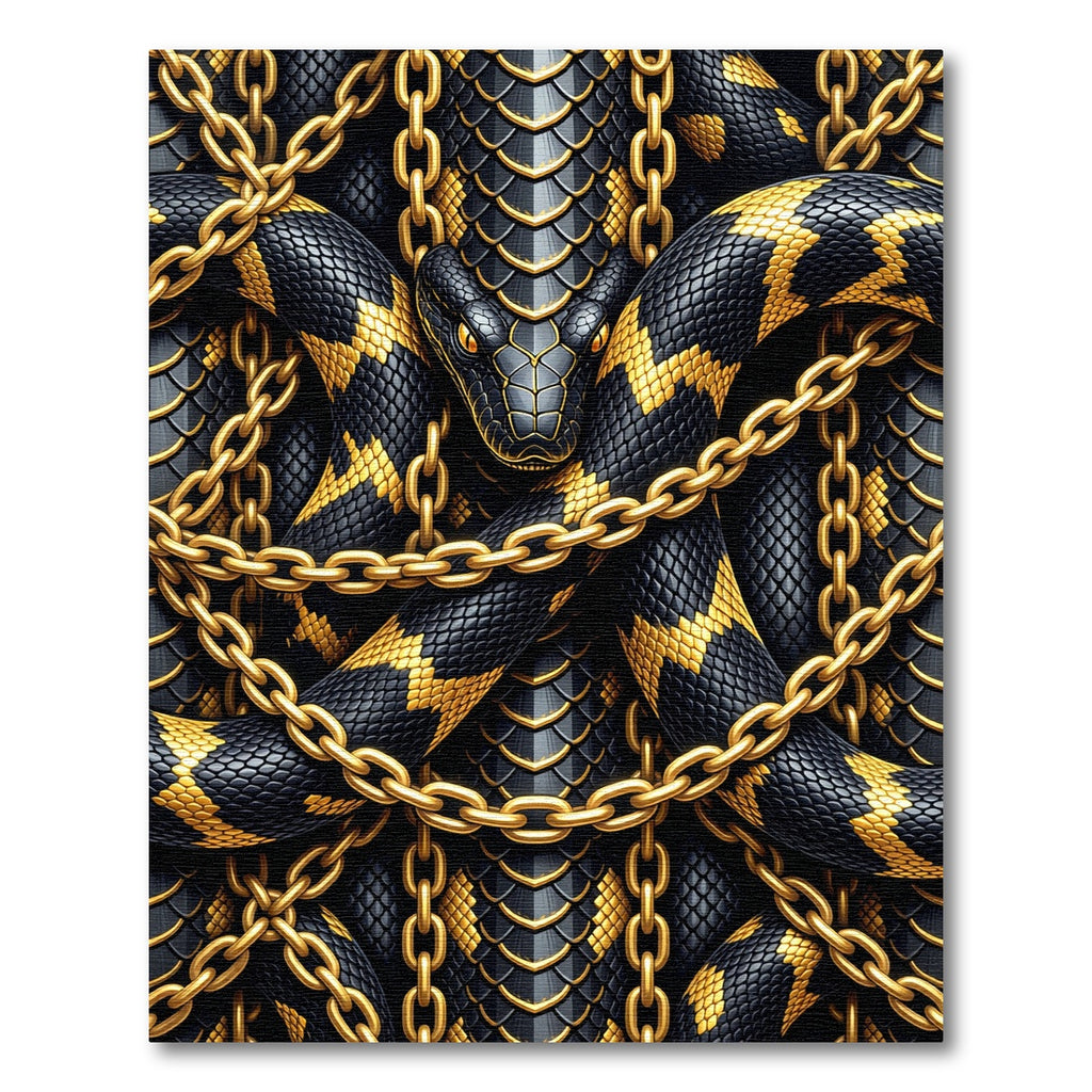Golden Chain Entwined Black Serpent Rug