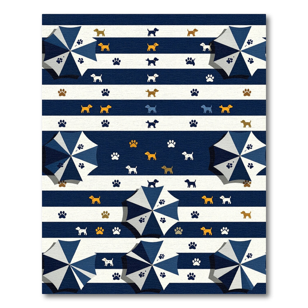 Whimsical Navy Striped Puppy Umbrella Rug