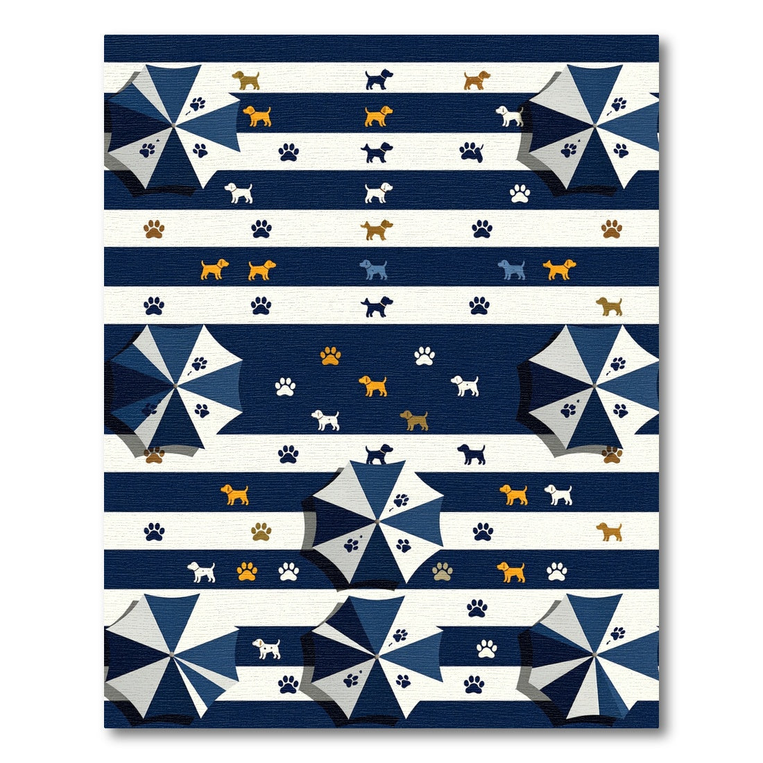 Whimsical Navy Striped Puppy Umbrella Rug