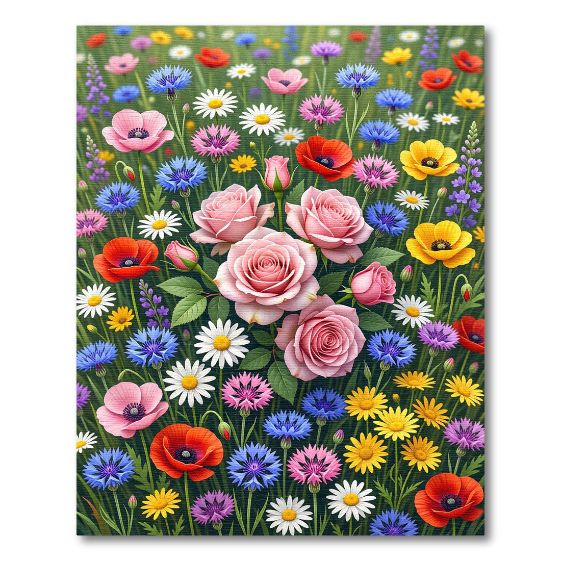 Pink Roses Blue Cornflower Field Blooms Rug
