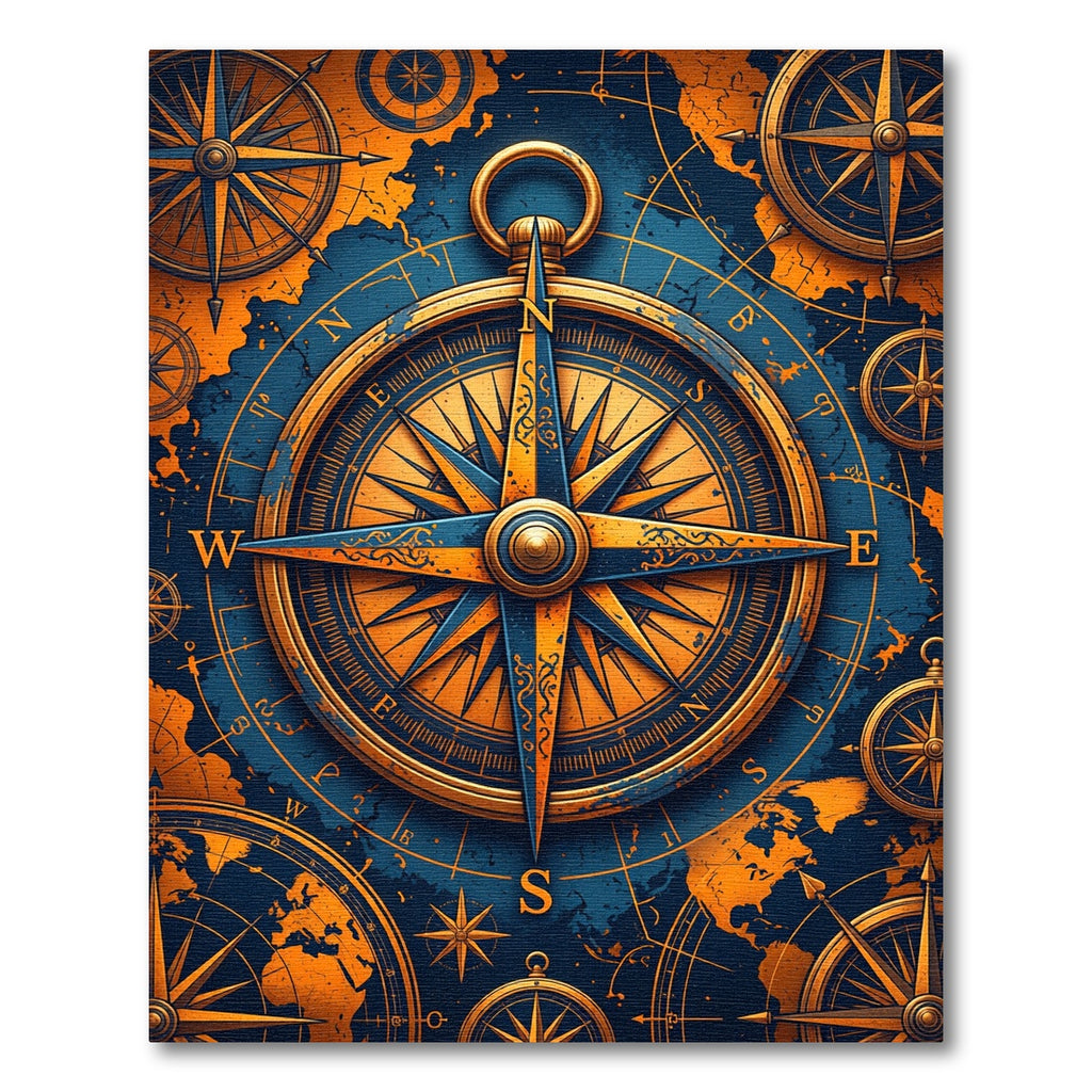 Blue and Gold Compass Map Rug