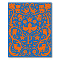 Orange Feline Floral Monogram Blue Rug