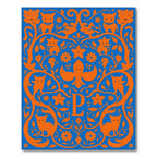 Orange Feline Floral Monogram Blue Rug