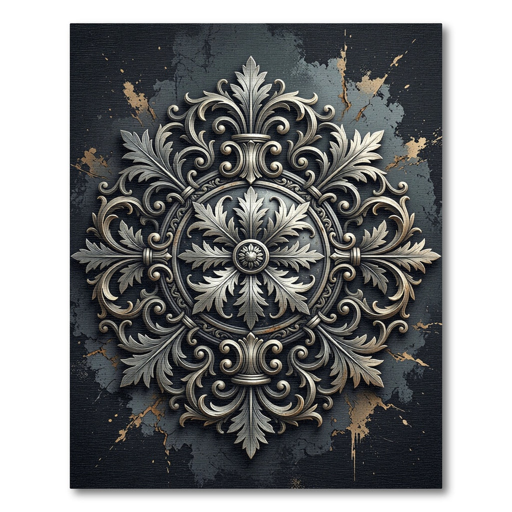 Ornate Silver Victorian Floral Medallion Rug