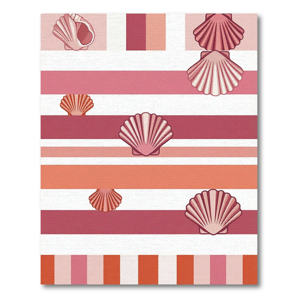 Coral Pink Striped Seashell Pattern Rug