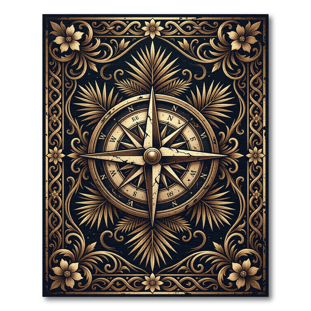 Gilded Nautical Compass Floral Scroll Rug