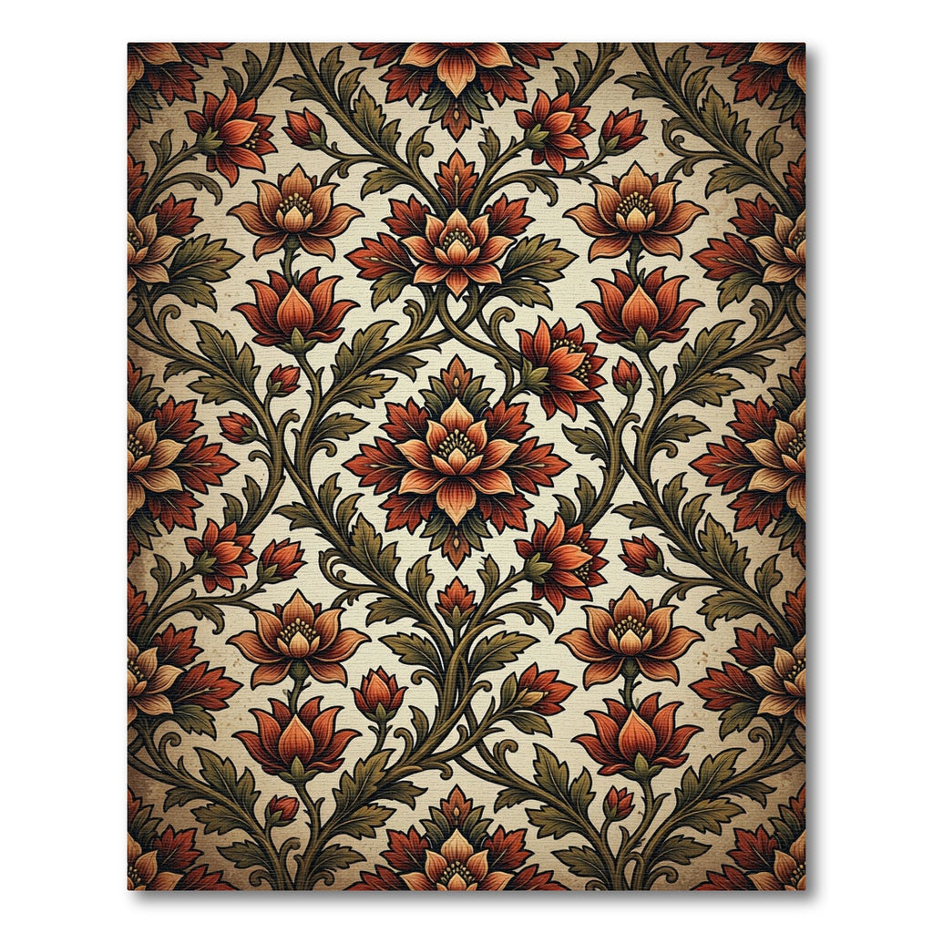 Vintage Autumn Rust Floral Damask Rug