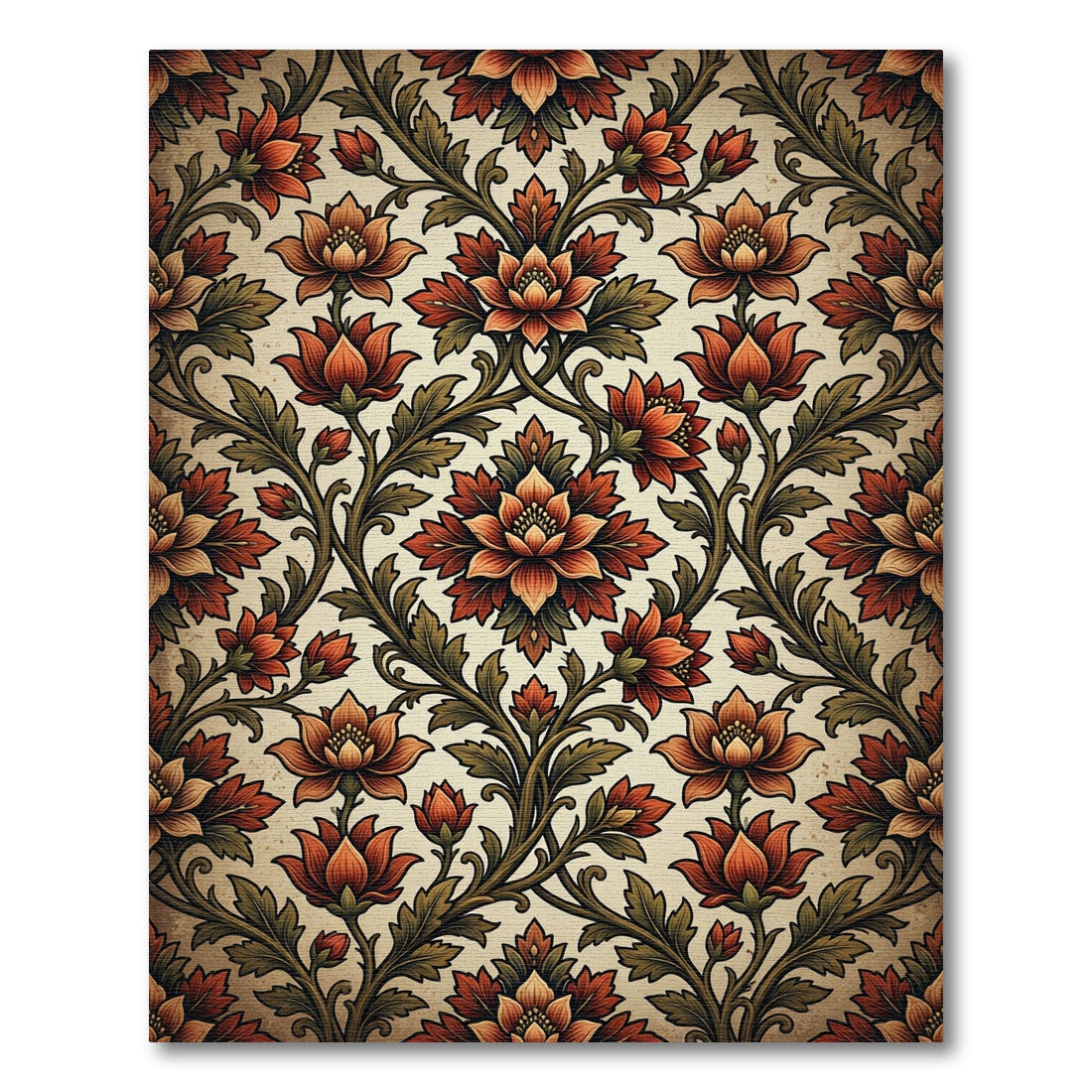 Vintage Autumn Rust Floral Damask Rug