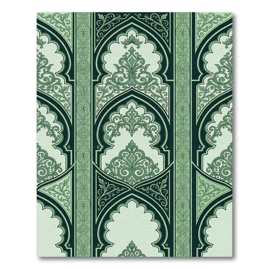 Mughal Arch Green Arabesque Floral Rug