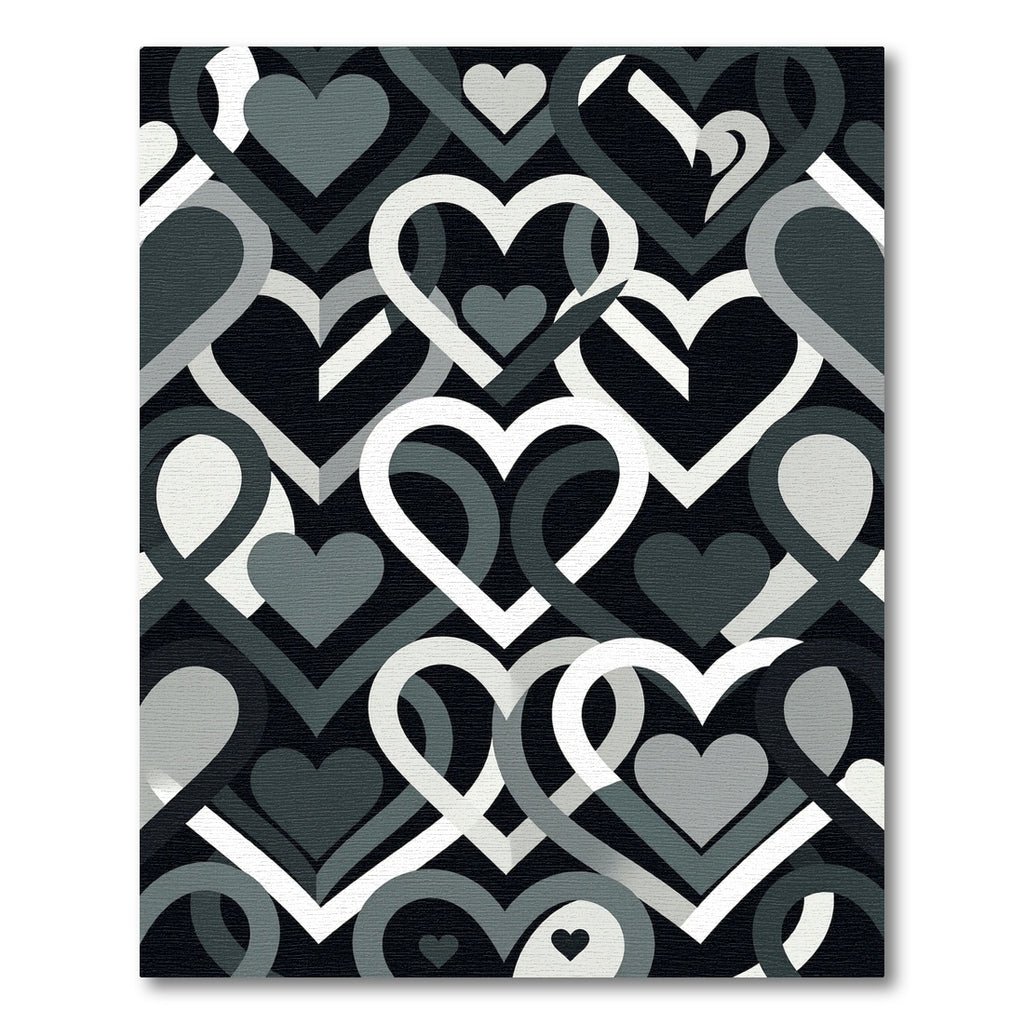 Modern Interlocking Monochrome Heart Grid Rug