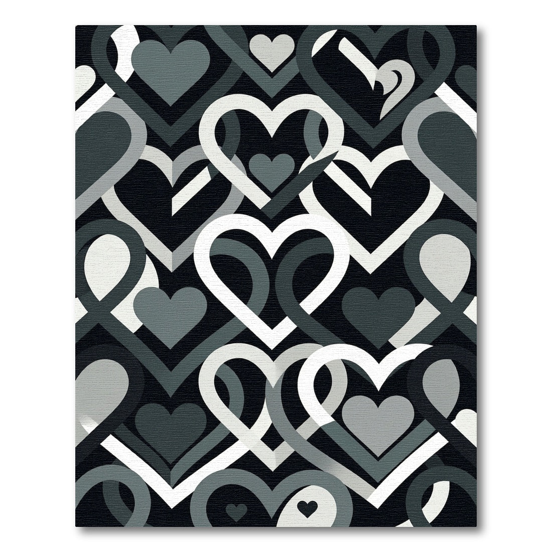 Modern Interlocking Monochrome Heart Grid Rug