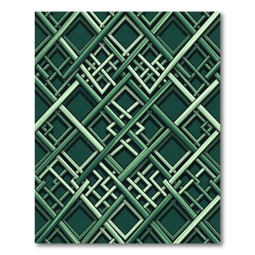 Geometric Emerald Interlocking Square Art Rug