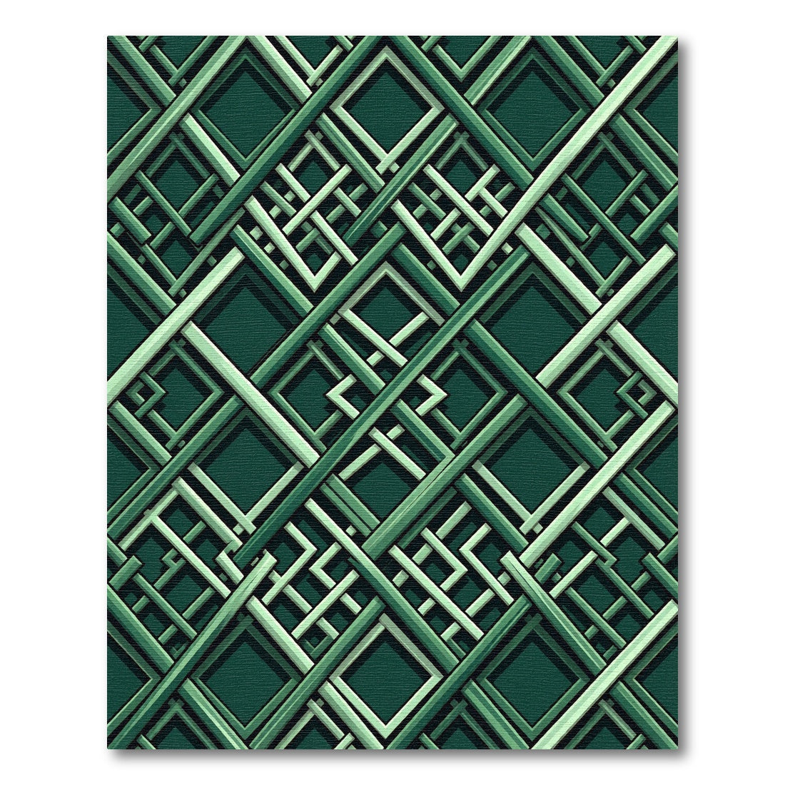 Geometric Emerald Interlocking Square Art Rug