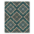 Elegant Teal Gold Damask Medallion Rug