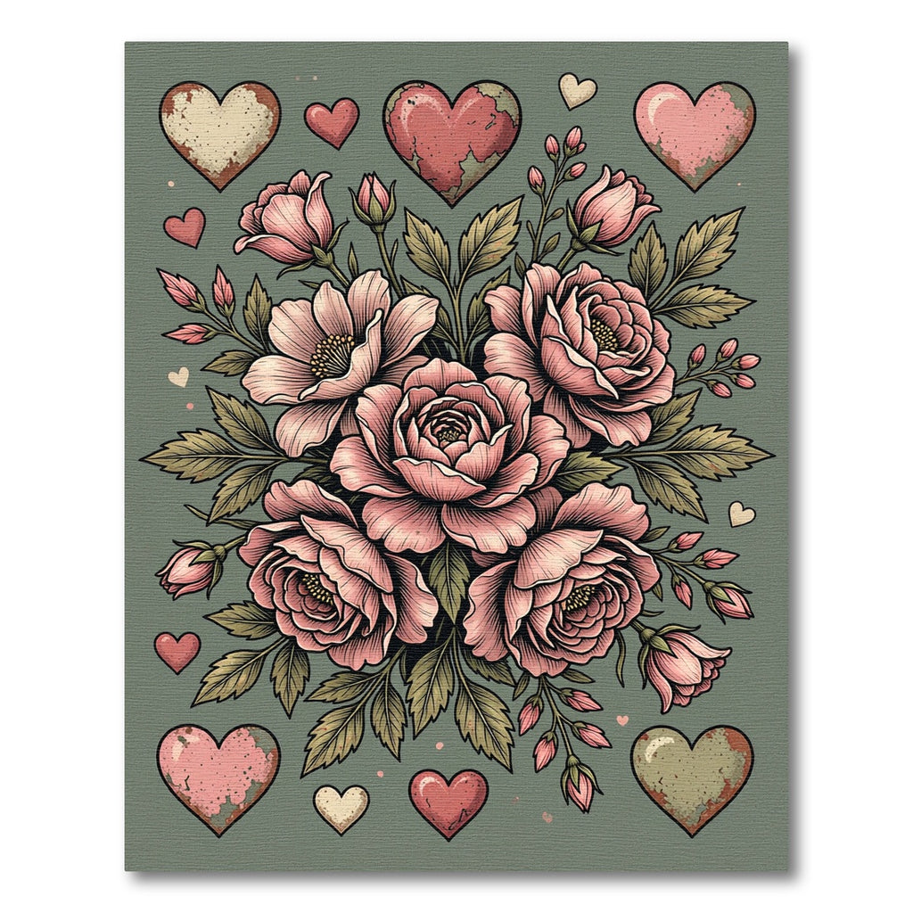 Pink Hearts Floral Bouquet Rug