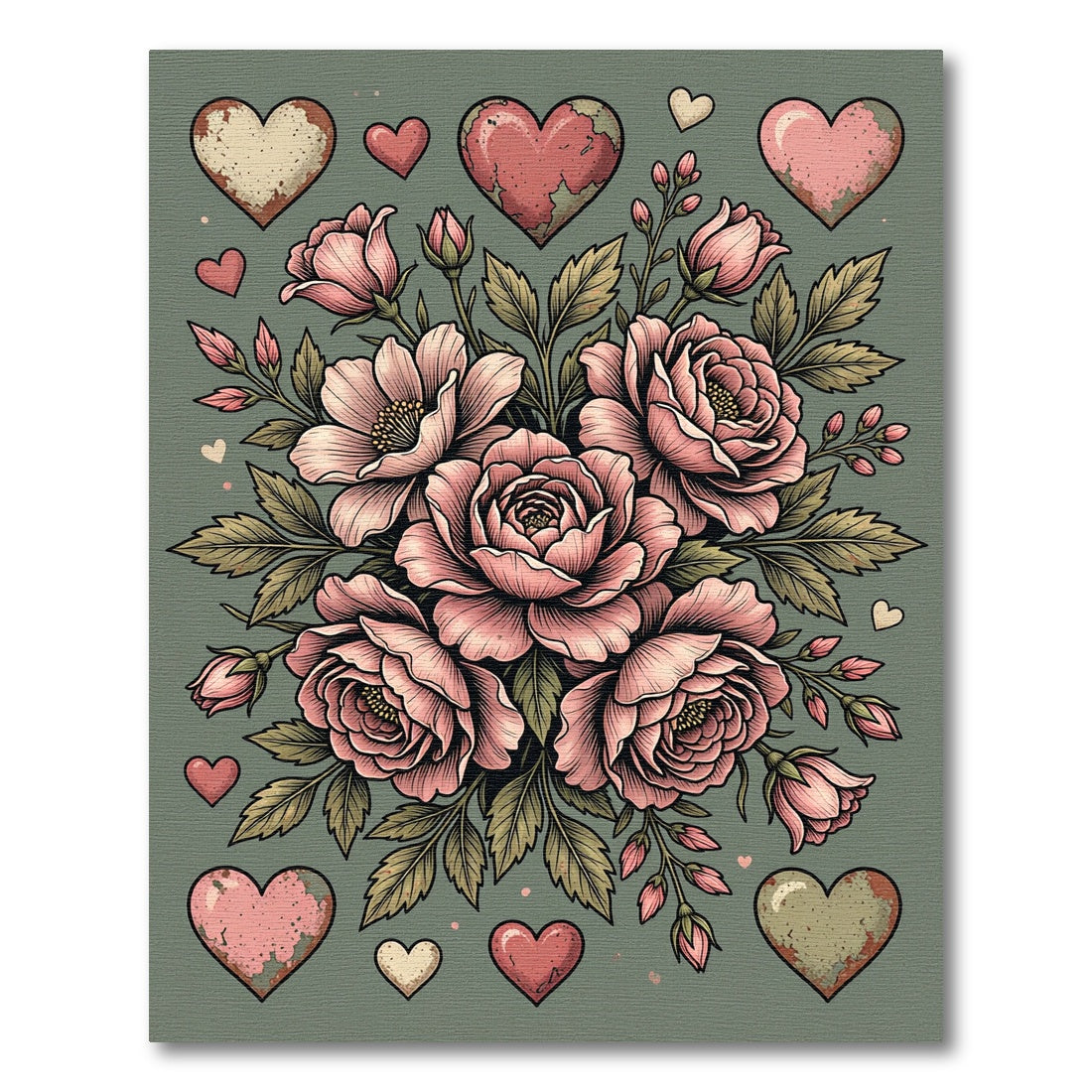 Pink Hearts Floral Bouquet Rug