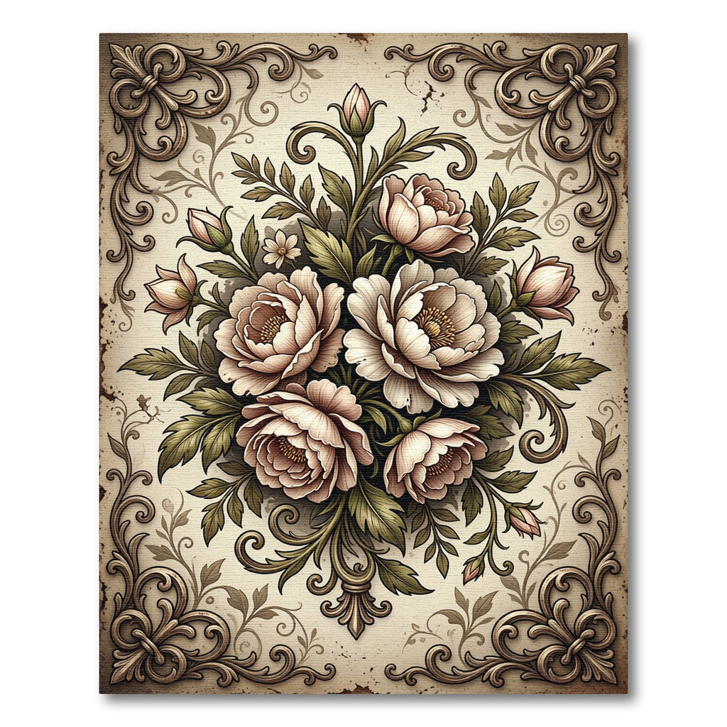 Elegant Vintage Cream Floral Bouquet Rug