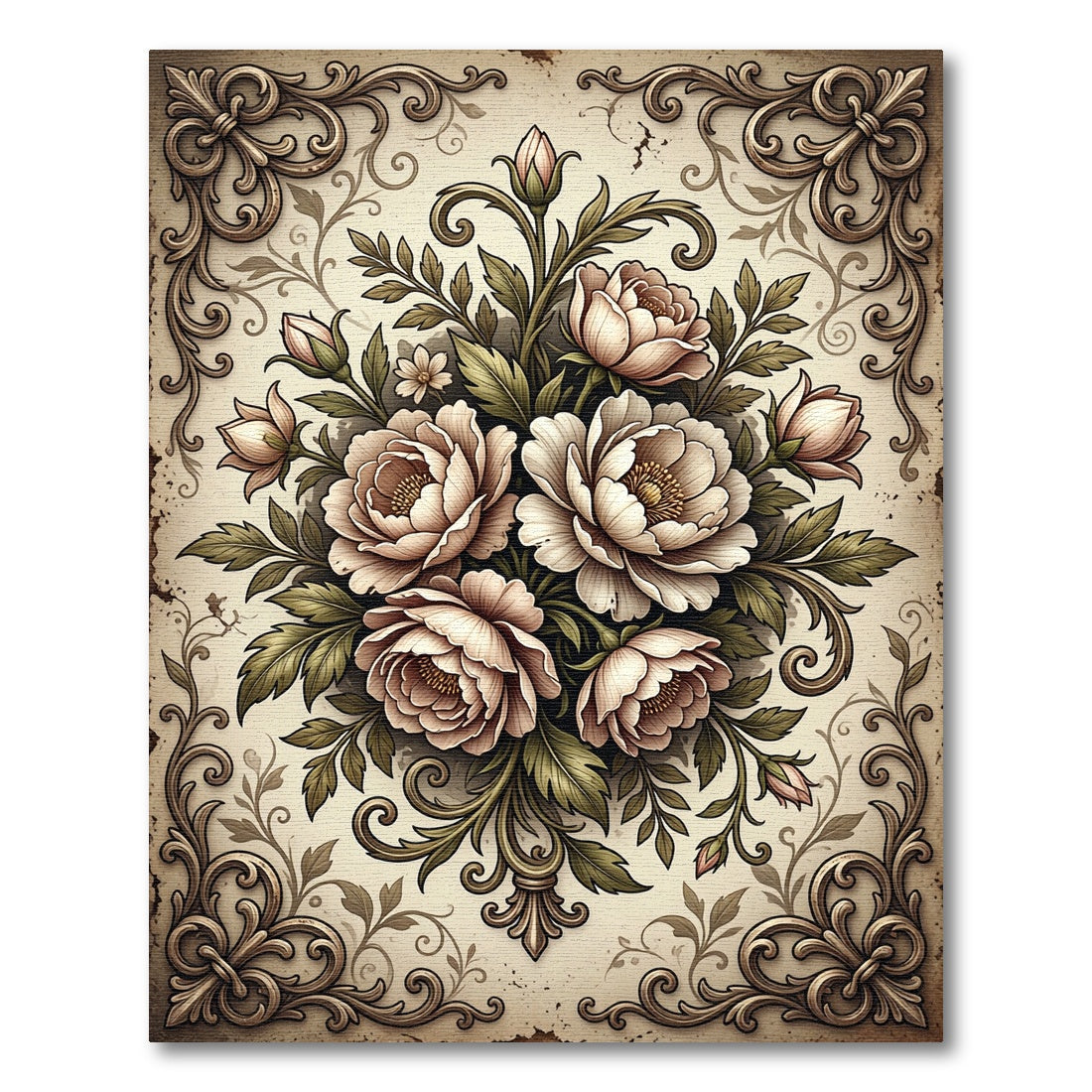 Elegant Vintage Cream Floral Bouquet Rug