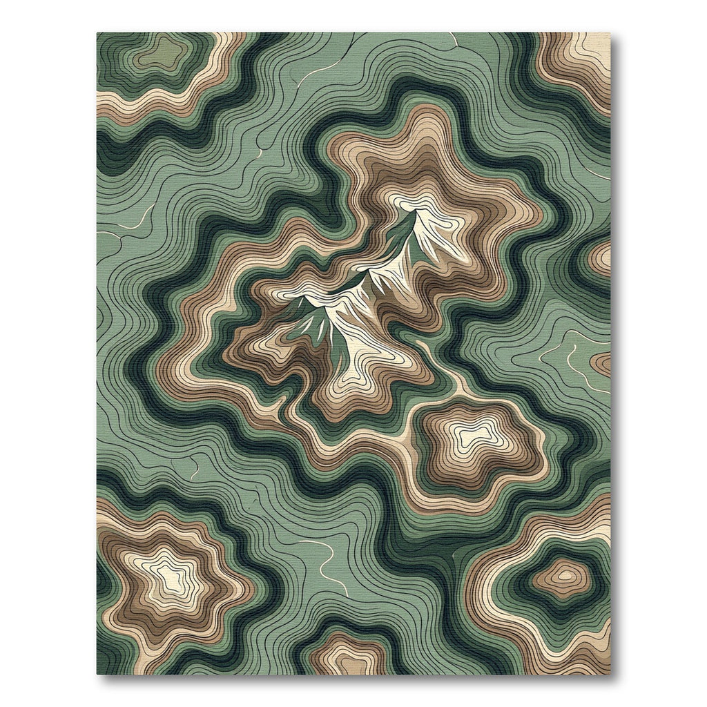 Earthy Green Topographic Contour Rug