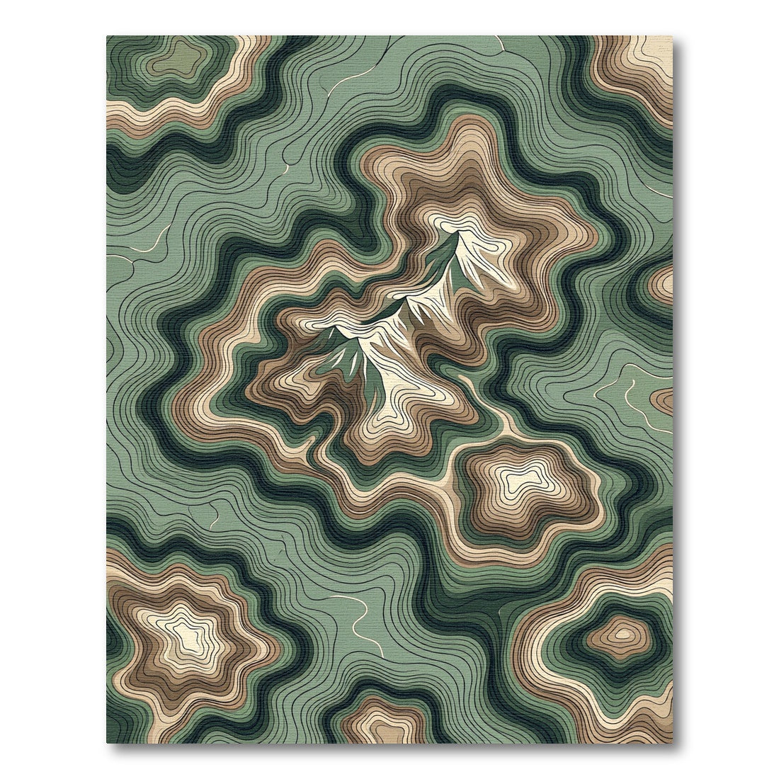 Earthy Green Topographic Contour Rug