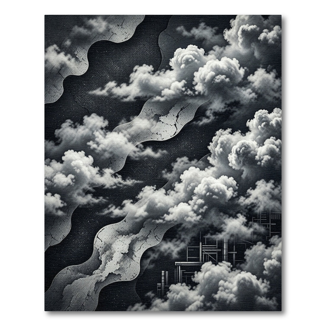 Monochrome Abstract Cloudscape Surreal Landscape Rug