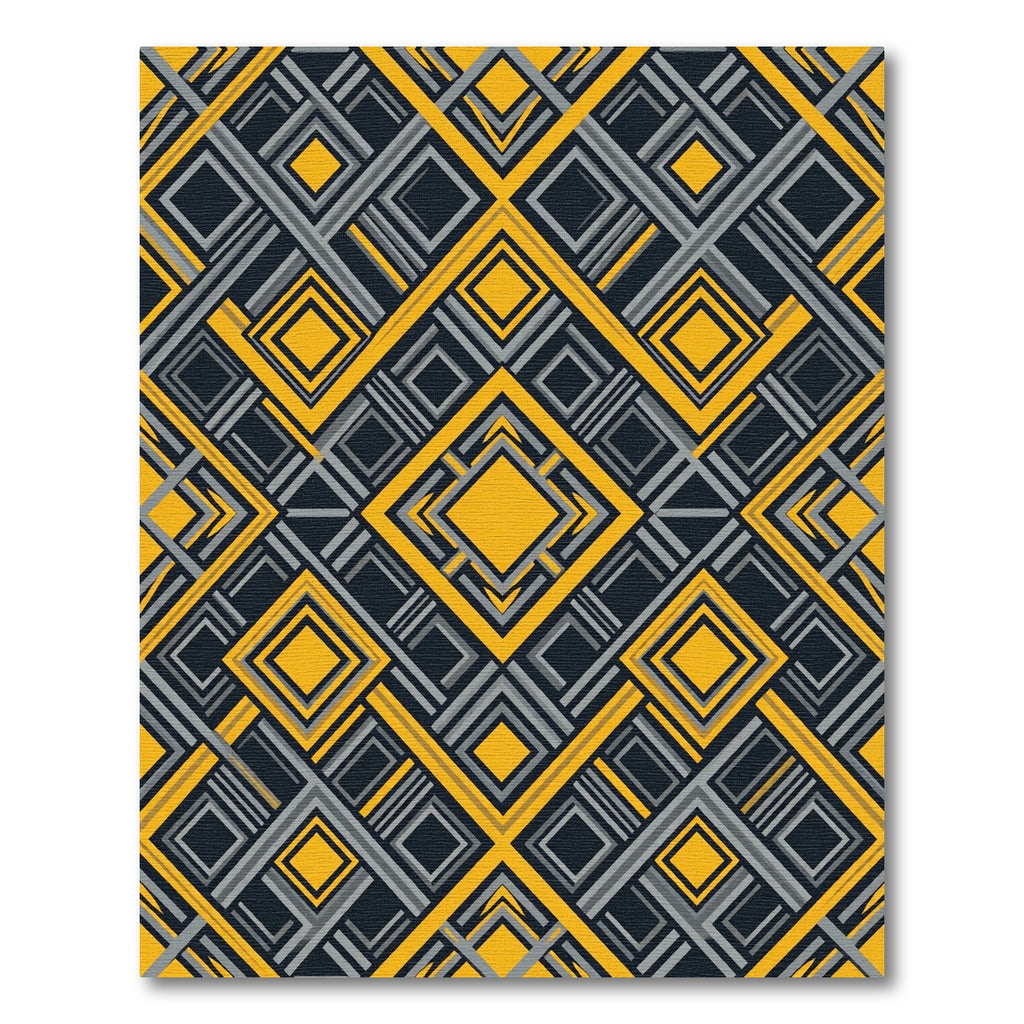Bold Yellow Gray Geometric Diamond Rug