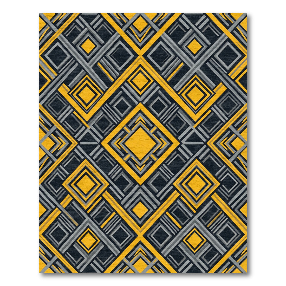 Bold Yellow Gray Geometric Diamond Rug