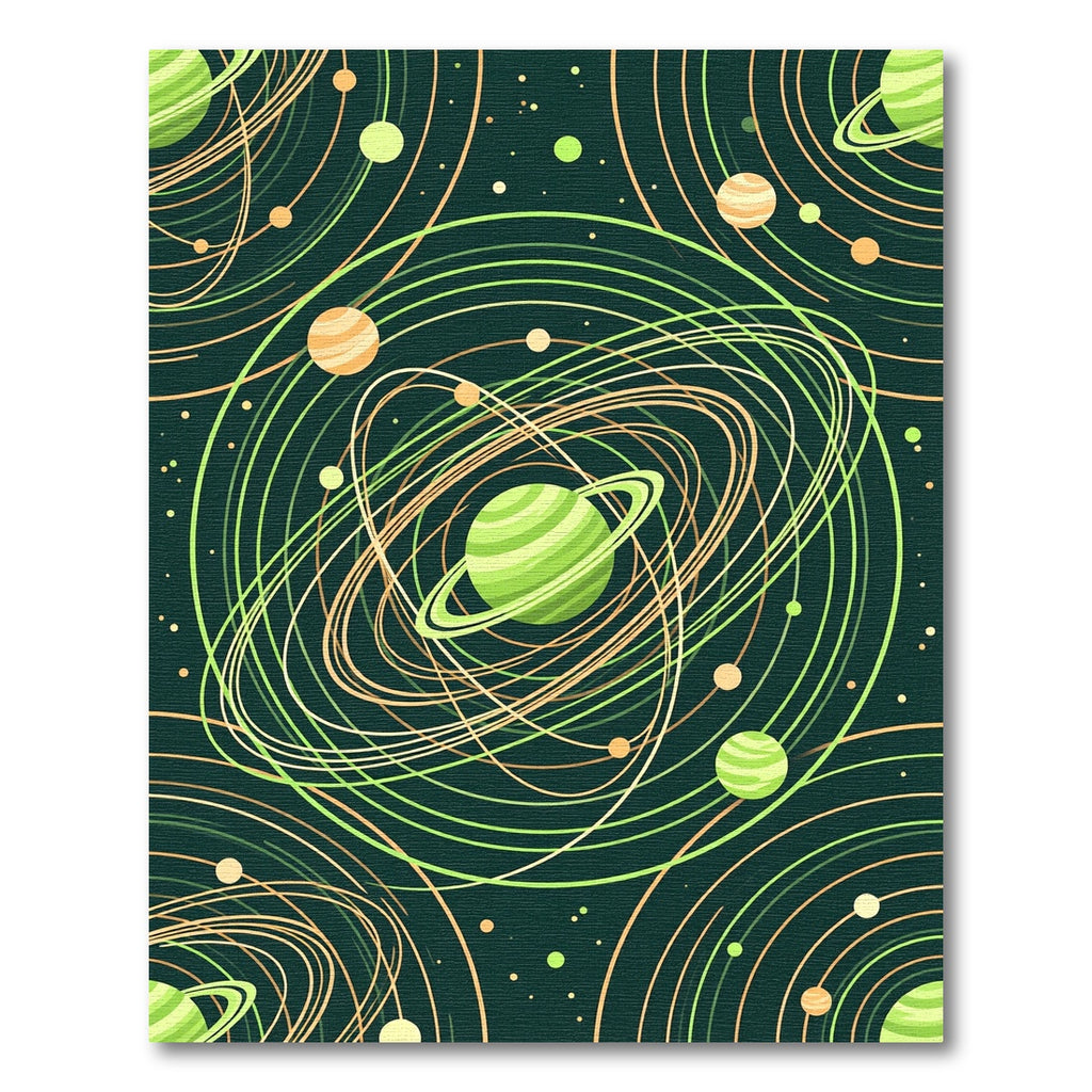 Green Orange Planet Orbit Galaxy Rug