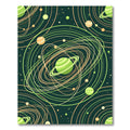 Green Orange Planet Orbit Galaxy Rug