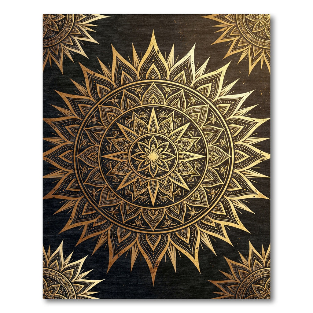 Opulent Gold Radiant Mandala Medallion Rug
