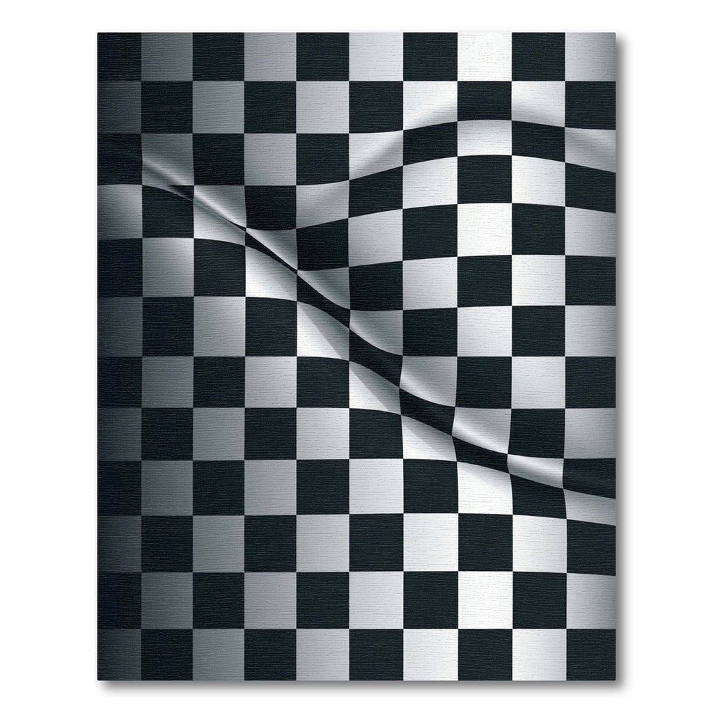 Wavy Black and White Checkered Rug