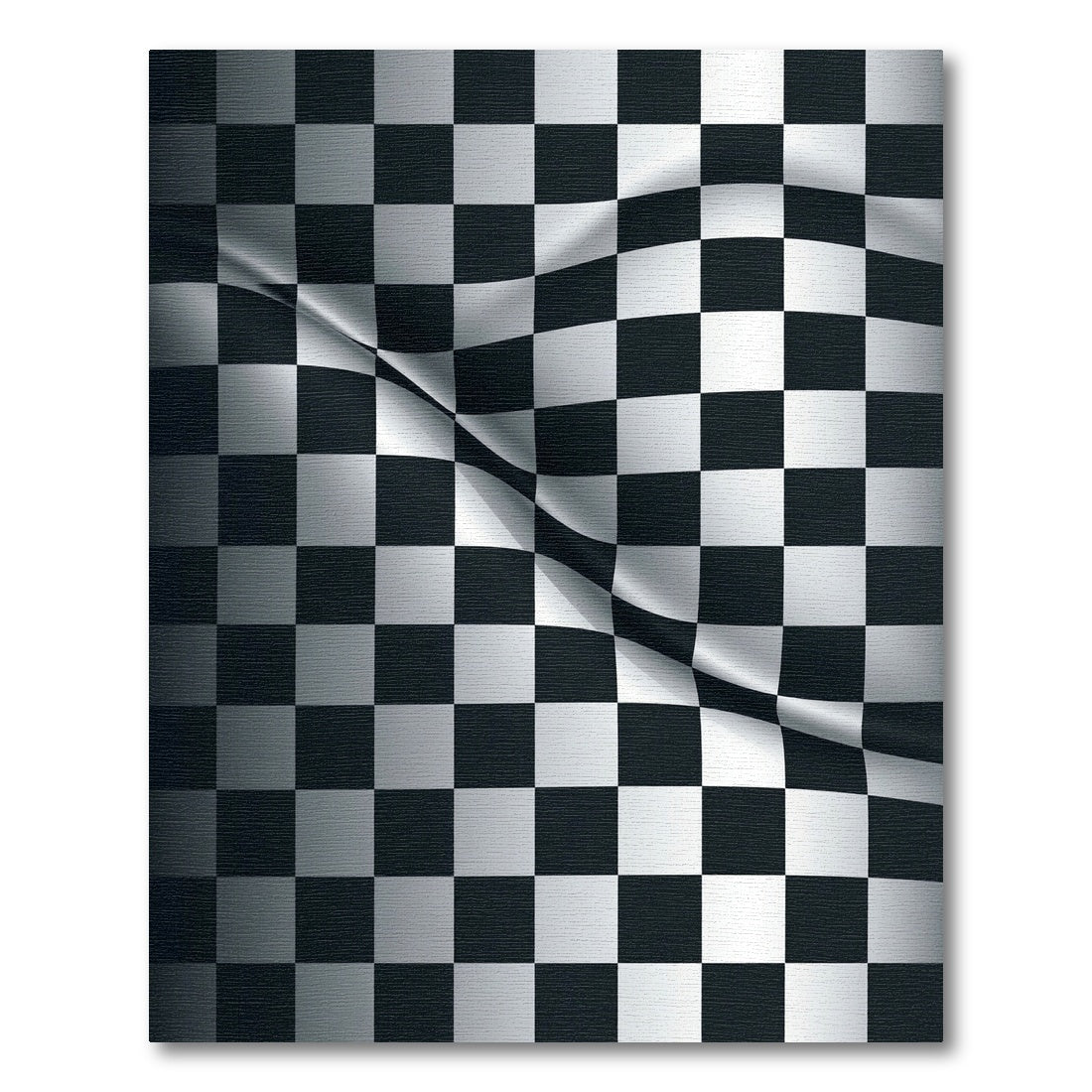 Wavy Black and White Checkered Rug