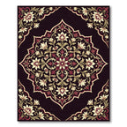 Cream Floral Medallion on Burgundy Background Rug