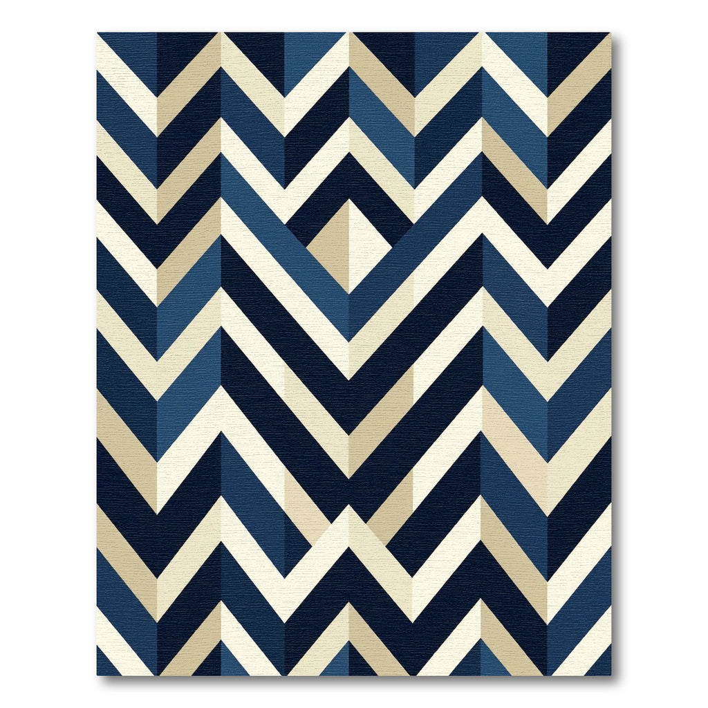 Modern Navy Geometric Chevron Art Rug