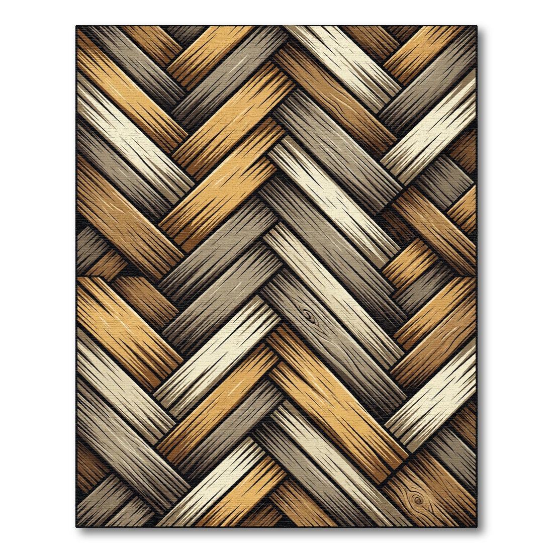 Woven Wood Herringbone Neutral Tones Rug