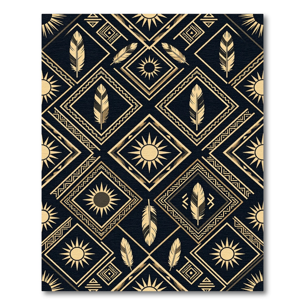 Gold Feather Sun Geometric Art Deco Rug