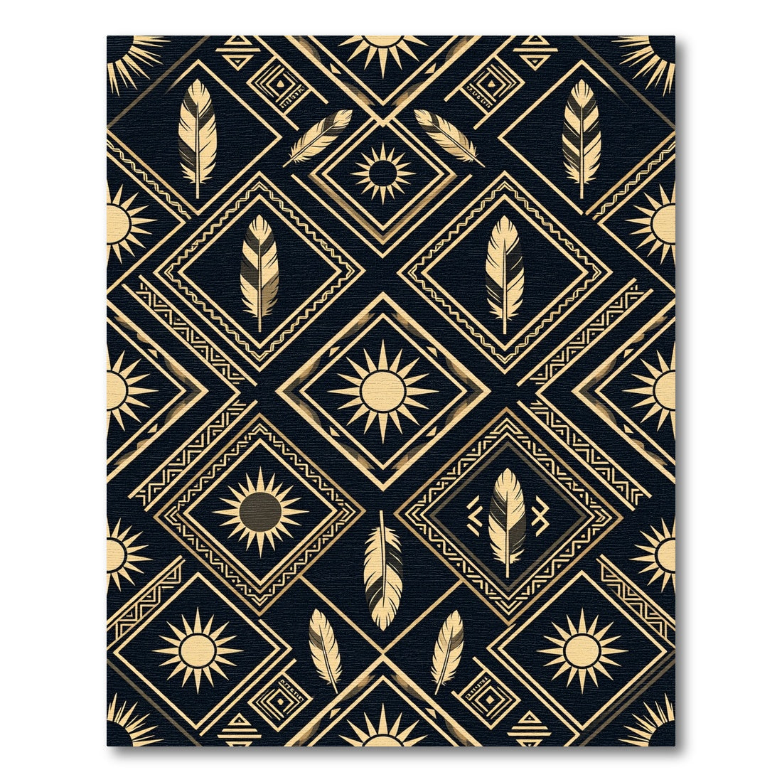Gold Feather Sun Geometric Art Deco Rug