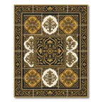 Ornate Gold and Navy Floral Tile Rug