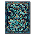 Intricate Teal Lotus Swirls Border Rug