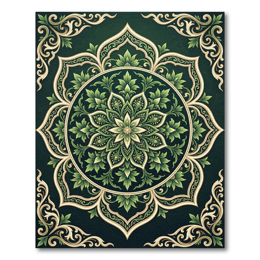 Emerald Floral Ornamental Round Medallion Rug
