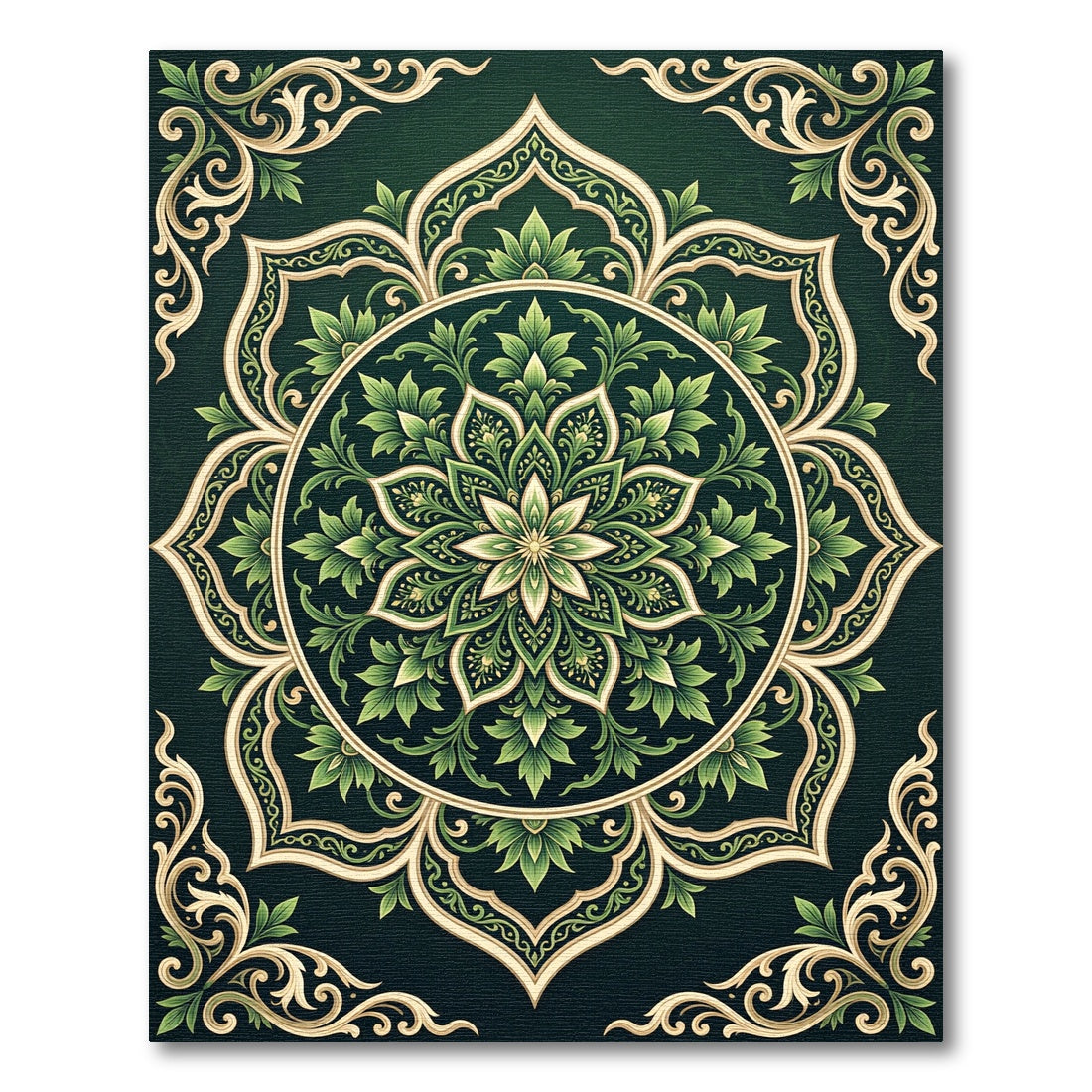 Emerald Floral Ornamental Round Medallion Rug