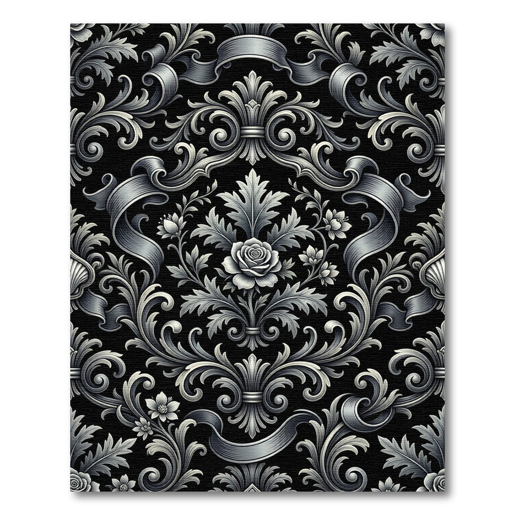 Ornate Silver Floral Scroll Lament Rug