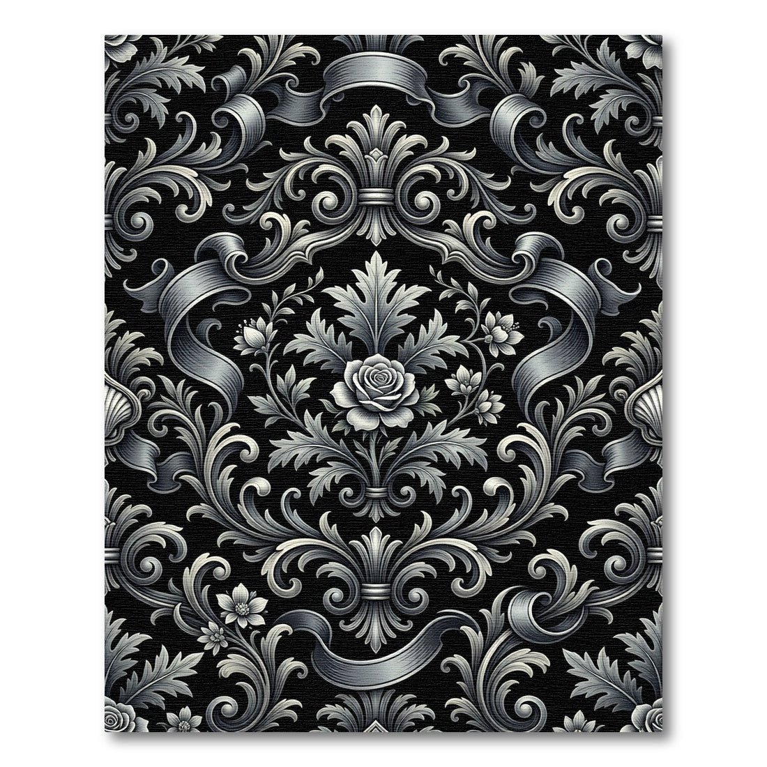 Ornate Silver Floral Scroll Lament Rug