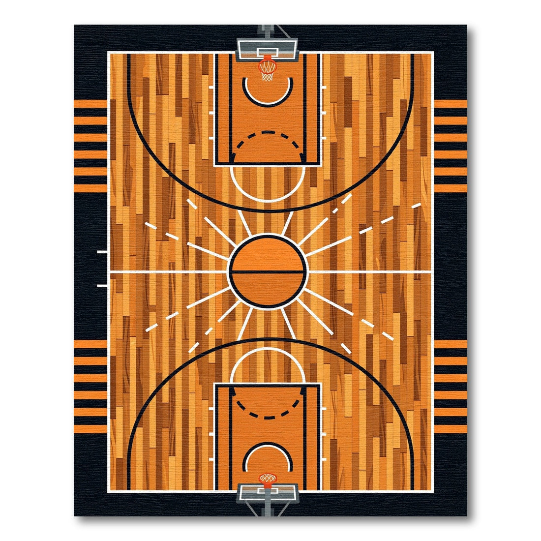 Basketball Court Geometric Hardwood Graphic Rug