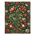 Vintage Red Floral Teal Botanical Rug